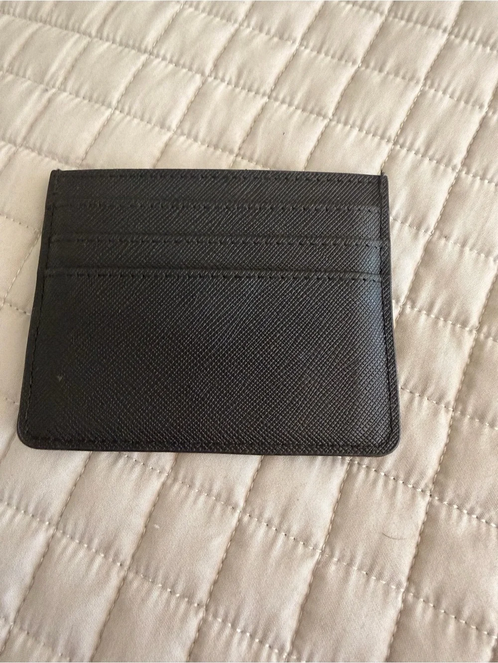 Prada Black Saffiano Leather Card Holder with Logo Plaque
